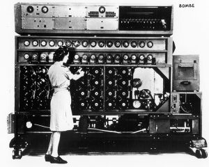 Modern computers can help you unravel the enigma that is going to be your novel. Use it to store -- and find -- your notes. (A Bombe computing device, via Wikimedia Commons)